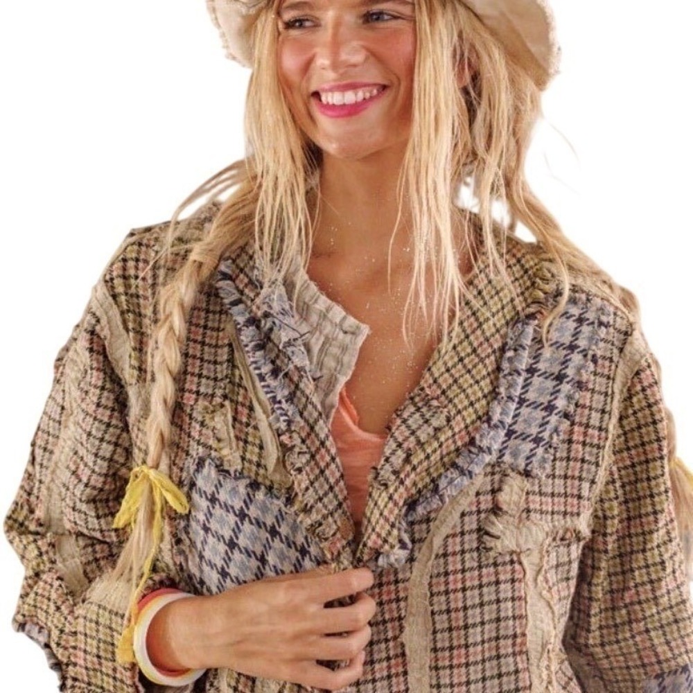 Magnolia‎ Pearl Piecewise Hazeltine Blazer Plaid Patchwork Blazer NWT